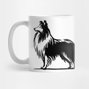 This is a simple black ink drawing of a Sheltie dog Mug